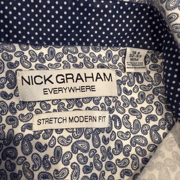 Nick Graham Everywhere Men's Button Shirt Contrast Navy Flip Cuff Stretch Medium - Picture 5 of 11